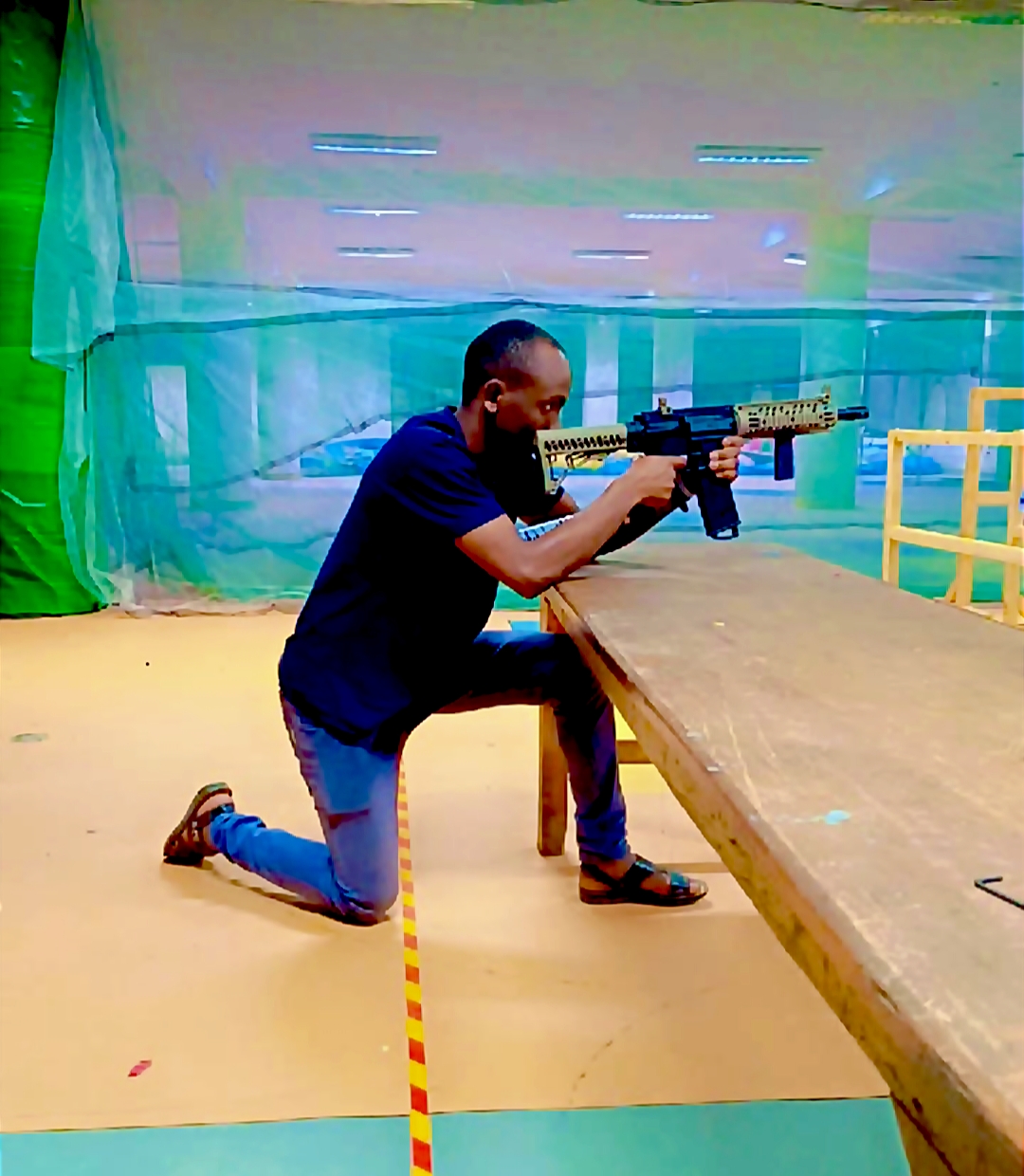 Paintball player in action